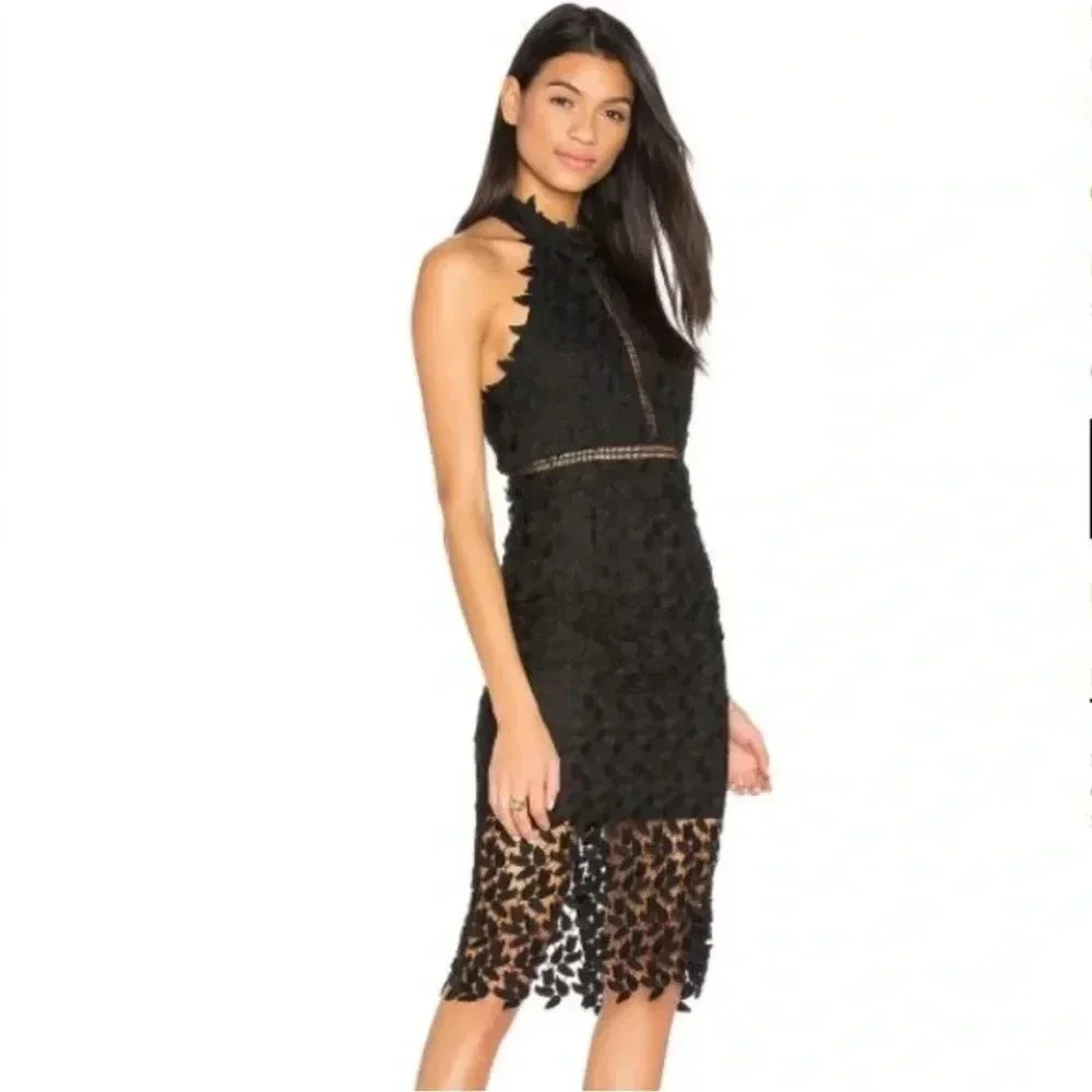Bardot black  Gemma leaf lace midi dress